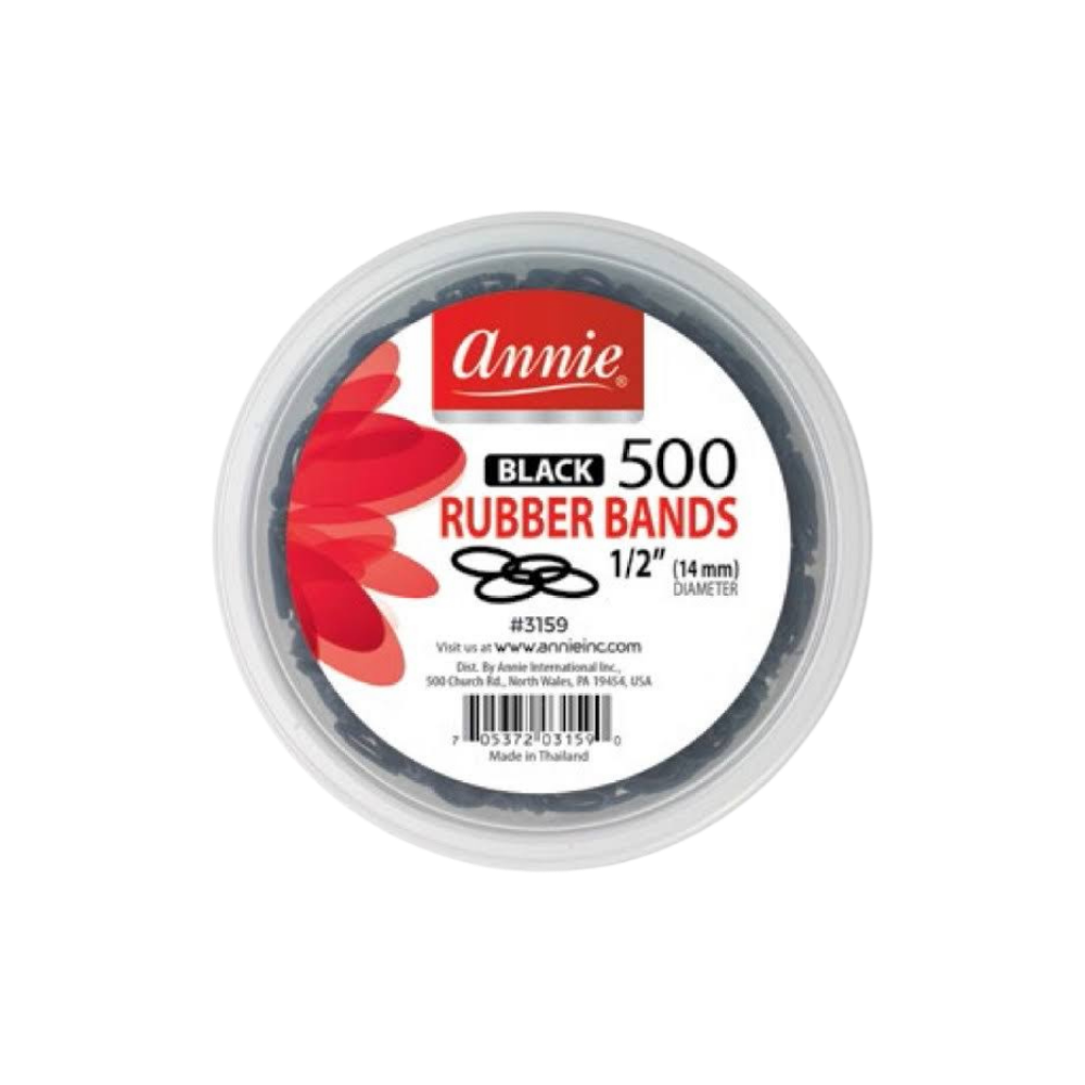 Annie Rubber Bands 500ct Black 1/2 #3159