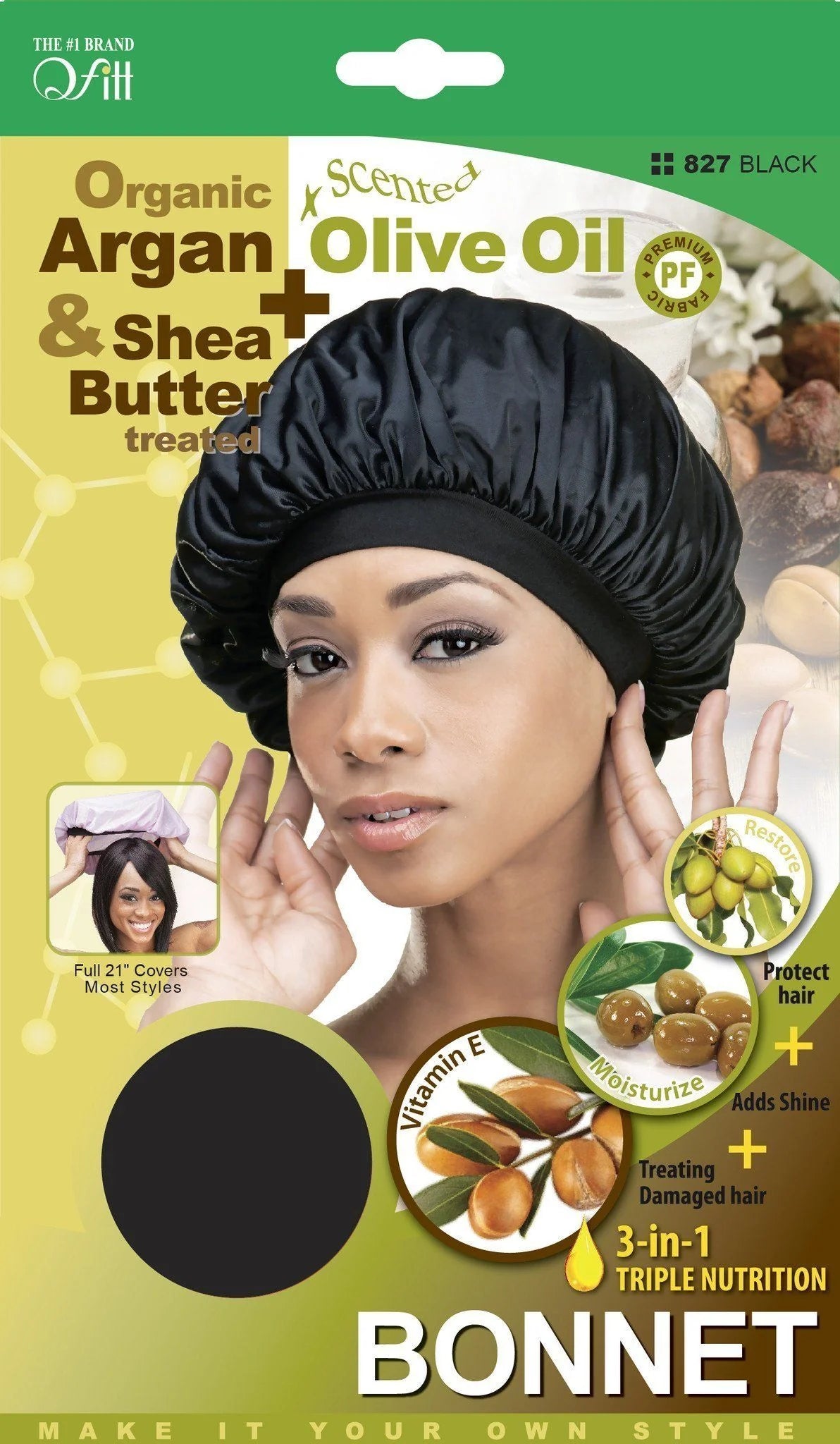 Qfitt Organic Argan & Shea Butter + Olive Oil Bonnet Black #827